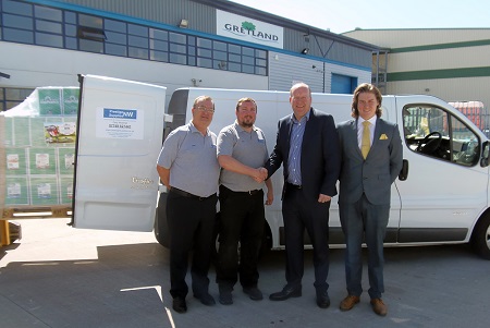 Prestige Supplies NW collect their prize winnings, a pallet of cleaning chemicals, from Greyland MD Richard Dyson. Prestige Supplies NW collect their prize winnings, a pallet of cleaning chemicals, from Greyland MD Richard Dyson.